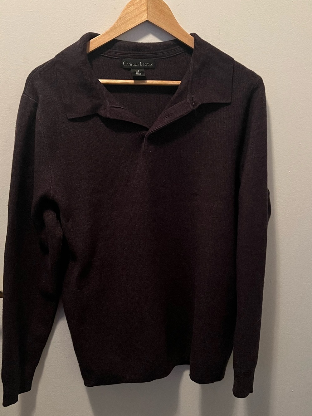 ✨ Christian Lacroix Dark Plum Purple Polo Sweater Knit Size L